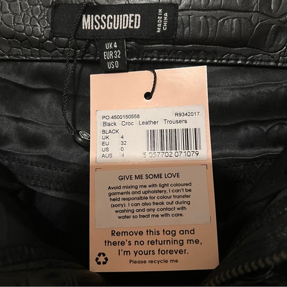 Tall Stassie X Missguided Croc Print Faux Black Leather Trousers - Picture 7 of 16